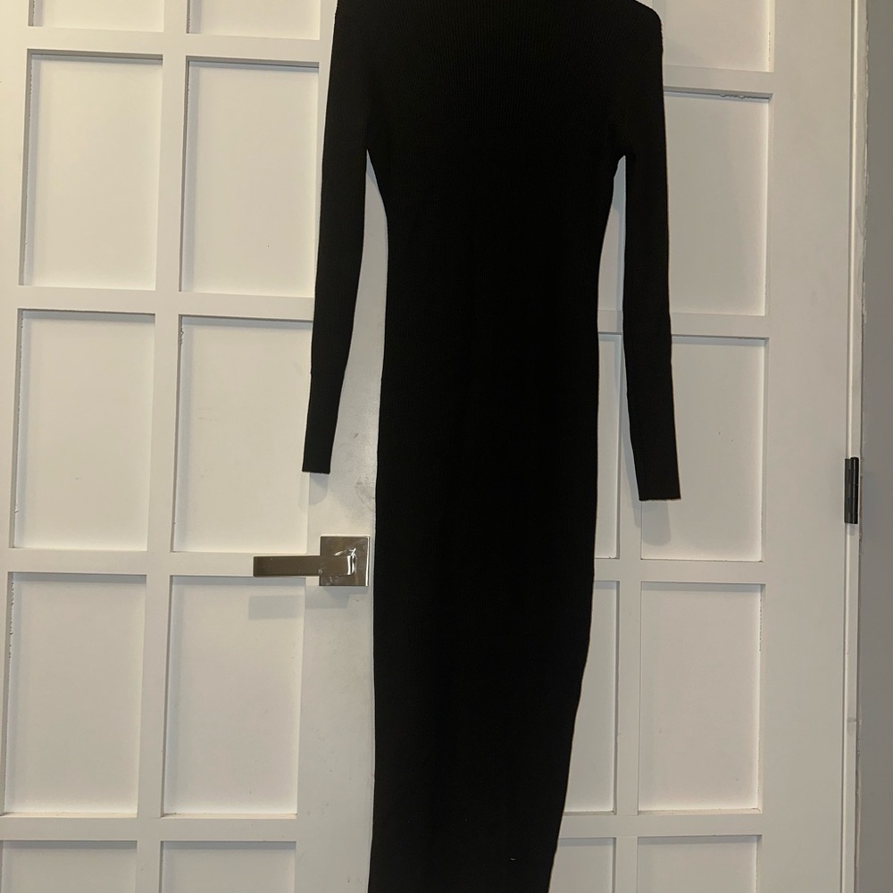 Elegant Black Long Sleeve Turtleneck Sweater Dress